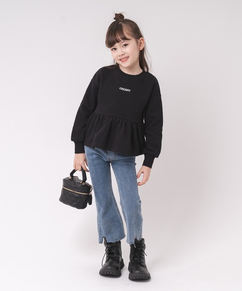 URBAN CHERRY(アーバンチェリー)の「フロントロゴ刺繍ペプラムスウェットトップス(Tシャツ/カットソー・キッズ・ホワイト/ブラック・110cm/120cm/130cm/140cm/150cm)」の15枚目の写真