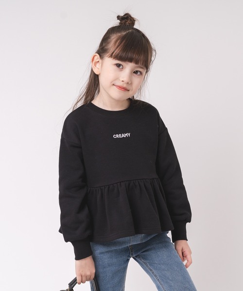 URBAN CHERRY(アーバンチェリー)の「フロントロゴ刺繍ペプラムスウェットトップス(Tシャツ/カットソー・キッズ・ホワイト/ブラック・110cm/120cm/130cm/140cm/150cm)」の14枚目の写真