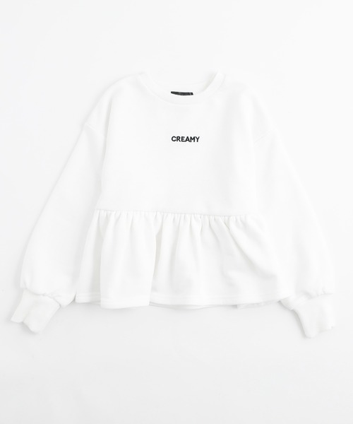 URBAN CHERRY(アーバンチェリー)の「フロントロゴ刺繍ペプラムスウェットトップス(Tシャツ/カットソー・キッズ・ホワイト/ブラック・110cm/120cm/130cm/140cm/150cm)」の19枚目の写真