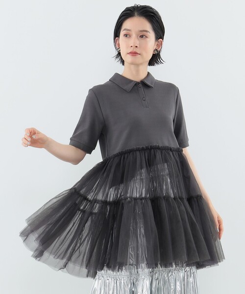 CAROLINA GLASER（カロリナ グレイサー）の「チュールシャツ（ポロシャツ・レディース・チャコールグレー/ホワイト・ONE SIZE）」の17枚目の写真