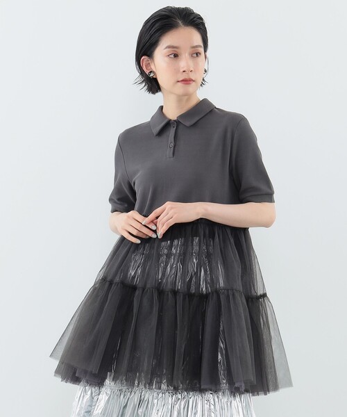 CAROLINA GLASER（カロリナ グレイサー）の「チュールシャツ（ポロシャツ・レディース・チャコールグレー/ホワイト・ONE SIZE）」の18枚目の写真