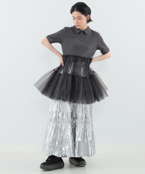 CAROLINA GLASER（カロリナ グレイサー）の「チュールシャツ（ポロシャツ・レディース・チャコールグレー/ホワイト・ONE SIZE）」の19枚目の写真