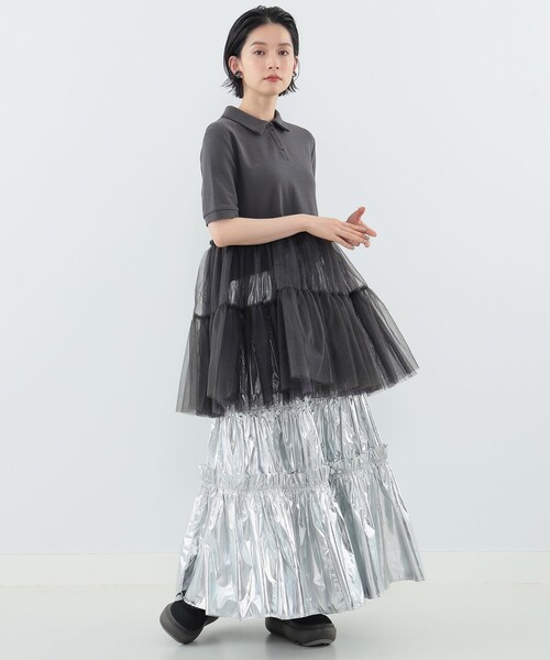 CAROLINA GLASER（カロリナ グレイサー）の「チュールシャツ（ポロシャツ・レディース・チャコールグレー/ホワイト・ONE SIZE）」の21枚目の写真