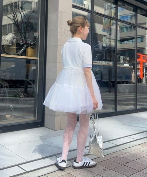 CAROLINA GLASER（カロリナ グレイサー）の「チュールシャツ（ポロシャツ・レディース・チャコールグレー/ホワイト・ONE SIZE）」の13枚目の写真