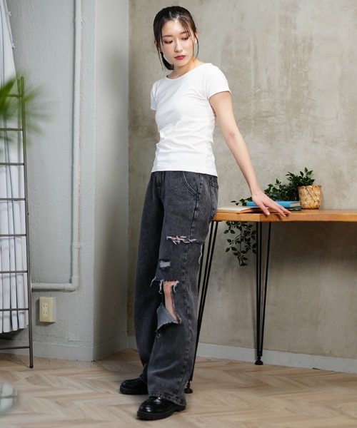 ムラサキスポーツ(ムラサキスポーツ)の「RIKKA FEMME/リッカファム ボートネックT RF24SS22(Tシャツ/カットソー・レディース・チャコールグレー/ホワイト・M/L/S/M)」の8枚目の写真