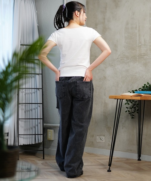 ムラサキスポーツ(ムラサキスポーツ)の「RIKKA FEMME/リッカファム ボートネックT RF24SS22(Tシャツ/カットソー・レディース・チャコールグレー/ホワイト・M/L/S/M)」の9枚目の写真