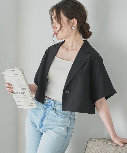 WEGO(ウィゴー)の「WEGO/リネンライクショートシャツジャケット(シャツ/ブラウス・レディース・ブラック/ナチュラル・FREE)」の2枚目の写真