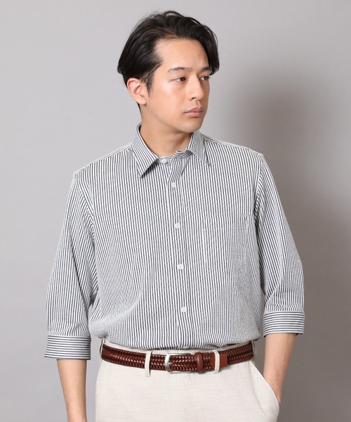 CROWDED CLOSET（クラウデッドクローゼット）の「【HIGH COOL/ハイクール】七分袖シャツ（シャツ/ブラウス・メンズ・ホワイト/ブルー系その他/ネイビー・01/02/03/04）」の3枚目の写真