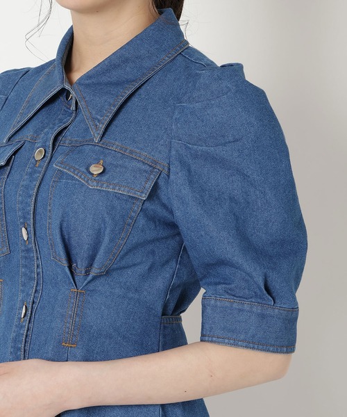 REDYAZEL（レディアゼル）の「デニムポケットパワショルロングワンピース（ワンピース・レディース・ネイビー/ブルー/オフホワイト・FREE）」の17枚目の写真