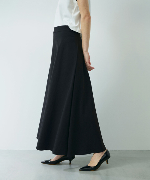 【美品】セオリーリュクス タックフレアスカート黒 Aラインロング丈ストレッチ素材 美品】セオリーリュクス タックフレアスカート黒 Aラインロング