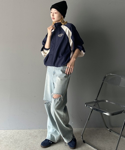 classicalelf(クラシカルエルフ)の「最新大人カジュアル。ワンポイントロゴ入りラグラン配色メッシュジップブルゾン(ブルゾン・レディース・ネイビー/ホワイト系その他/アイボリー/ブルー・LARGE/MEDIUM/SMALL/X-LARGE)」の21枚目の写真