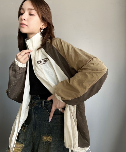 classicalelf(クラシカルエルフ)の「最新大人カジュアル。ワンポイントロゴ入りラグラン配色メッシュジップブルゾン(ブルゾン・レディース・ネイビー/ホワイト系その他/アイボリー/ブルー・LARGE/MEDIUM/SMALL/X-LARGE)」の5枚目の写真