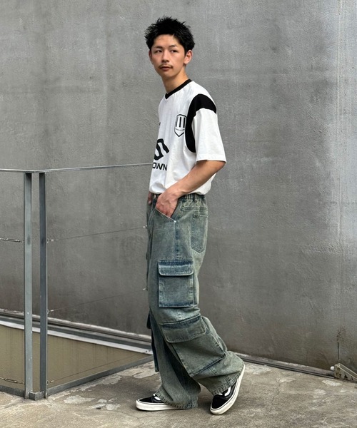 CIAOPANIC（チャオパニック）の「【ユニセックス】ヴィンテージライクフォースカーゴワイドデニムパンツ（デニムパンツ・レディース・ブルー/ブラック/グリーン・MEDIUM/LARGE）」の6枚目の写真