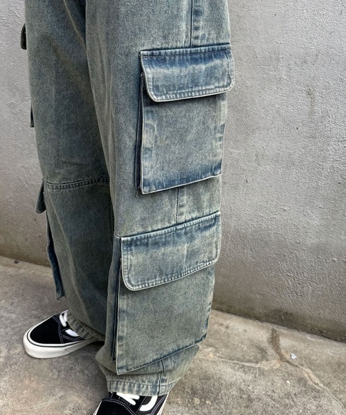 CIAOPANIC（チャオパニック）の「【ユニセックス】ヴィンテージライクフォースカーゴワイドデニムパンツ（デニムパンツ・レディース・ブルー/ブラック/グリーン・MEDIUM/LARGE）」の11枚目の写真