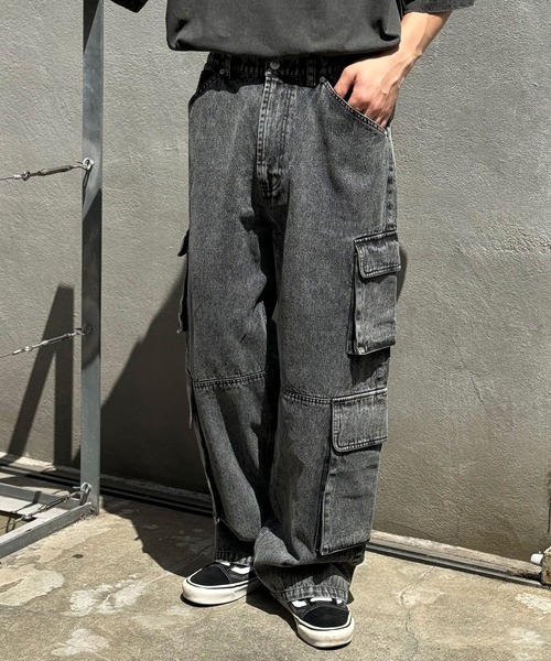 CIAOPANIC（チャオパニック）の「【ユニセックス】ヴィンテージライクフォースカーゴワイドデニムパンツ（デニムパンツ・レディース・ブルー/ブラック/グリーン・MEDIUM/LARGE）」の7枚目の写真
