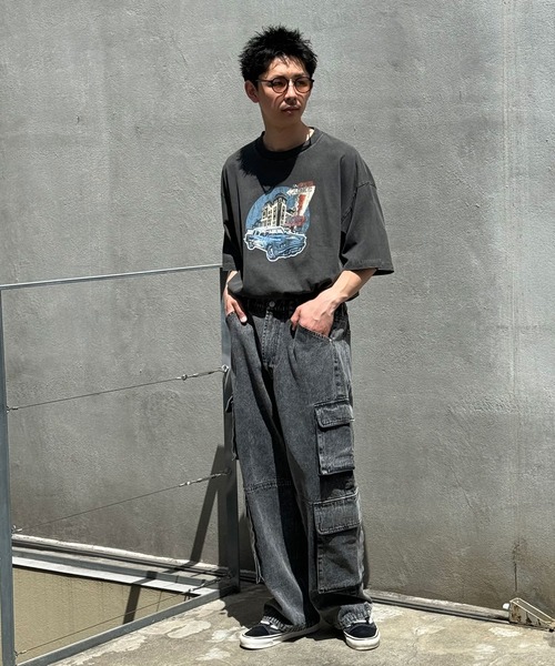 CIAOPANIC（チャオパニック）の「【ユニセックス】ヴィンテージライクフォースカーゴワイドデニムパンツ（デニムパンツ・レディース・ブルー/ブラック/グリーン・MEDIUM/LARGE）」の4枚目の写真