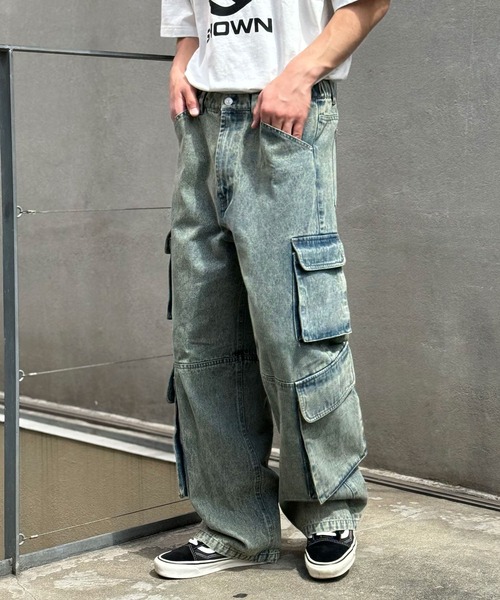 CIAOPANIC（チャオパニック）の「【ユニセックス】ヴィンテージライクフォースカーゴワイドデニムパンツ（デニムパンツ・レディース・ブルー/ブラック/グリーン・MEDIUM/LARGE）」の21枚目の写真