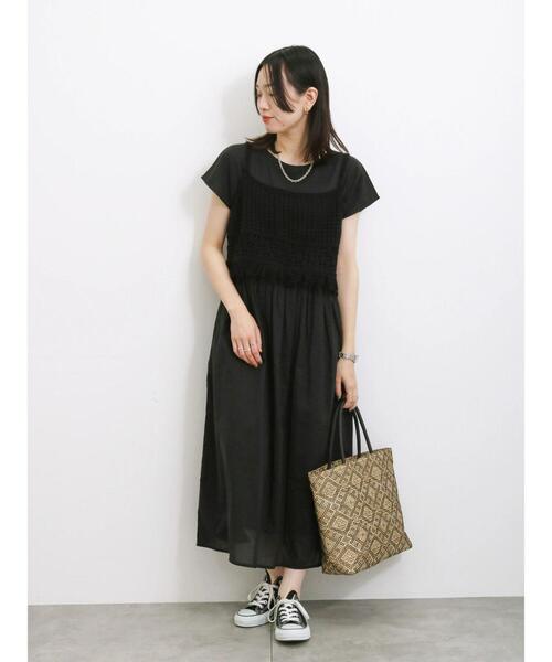 Samansa Mos2 blue（サマンサモスモスブルー）の「【Made in India】ウエスト切替ワンピース（ワンピース・レディース・ブルー/レッド系その他/ブラック・F）」の2枚目の写真