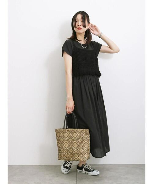 Samansa Mos2 blue（サマンサモスモスブルー）の「【Made in India】ウエスト切替ワンピース（ワンピース・レディース・ブルー/レッド系その他/ブラック・F）」の14枚目の写真