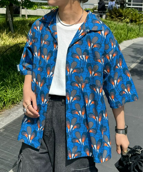 CIAOPANIC TYPY(チャオパニックティピー)の「アフリカンバティックアソート柄オープンカラーシャツ(シャツ/ブラウス・メンズ・オフホワイト/グリーン/ブルー・MEDIUM/LARGE)」の1枚目の写真