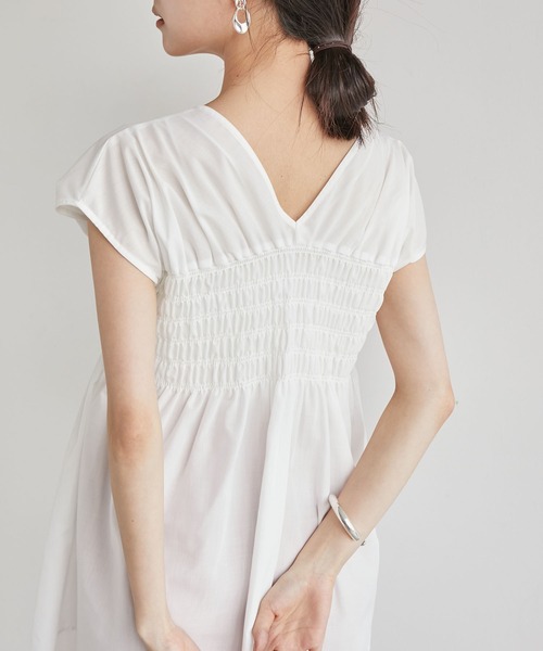 セール】【洗える】ゆるVネックシャーリングシャツブラウス（シャツ