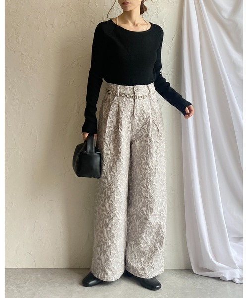 ETRE TOKYO ハイウエスト ジャガード パンツ オフホワイト タック