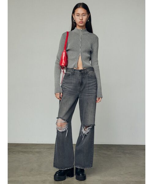 EMODA（エモダ）の「リップドワイドジーンンズ（デニムパンツ・レディース・ライトブルー/グレー・SMALL/MEDIUM）」の5枚目の写真