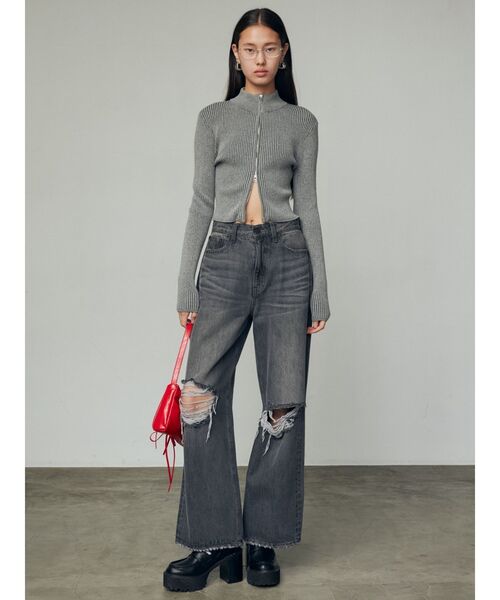 EMODA（エモダ）の「リップドワイドジーンンズ（デニムパンツ・レディース・ライトブルー/グレー・SMALL/MEDIUM）」の6枚目の写真