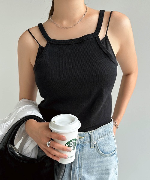 セール】レイヤード風カップ付きキャミソール（キャミソール）｜andme