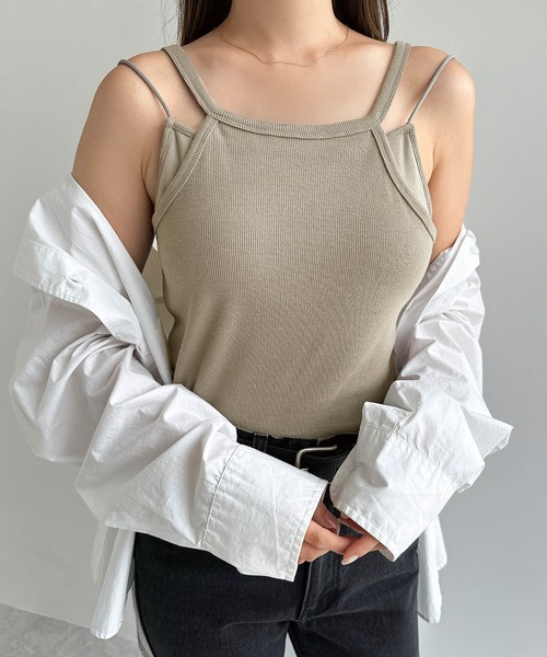 andme(アンドミー)の「レイヤード風カップ付きキャミソール(キャミソール・レディース・ブルー/グレイッシュベージュ/キナリ/ブラック・FREE)」の19枚目の写真