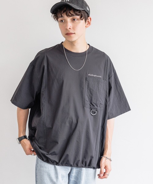 Ridingmania（ライディングマニア）の「【Ridingmania】異素材切り替えプルオーバー/オーバーTシャツ（Tシャツ/カットソー・メンズ・ブラック/グレー・FREE）」の2枚目の写真