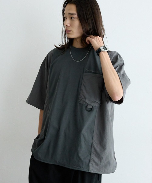 Ridingmania（ライディングマニア）の「【Ridingmania】異素材切り替えプルオーバー/オーバーTシャツ（Tシャツ/カットソー・メンズ・ブラック/グレー・FREE）」の9枚目の写真