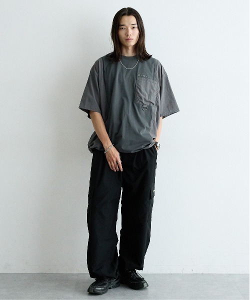 Ridingmania（ライディングマニア）の「【Ridingmania】異素材切り替えプルオーバー/オーバーTシャツ（Tシャツ/カットソー・メンズ・ブラック/グレー・FREE）」の7枚目の写真