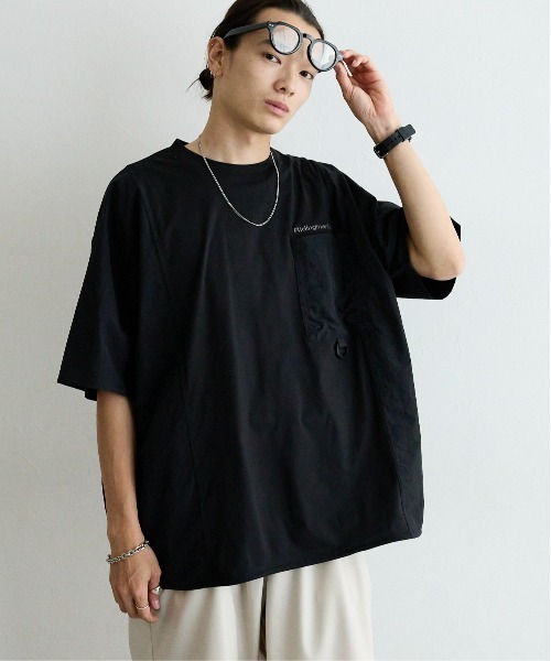 Ridingmania（ライディングマニア）の「【Ridingmania】異素材切り替えプルオーバー/オーバーTシャツ（Tシャツ/カットソー・メンズ・ブラック/グレー・FREE）」の5枚目の写真