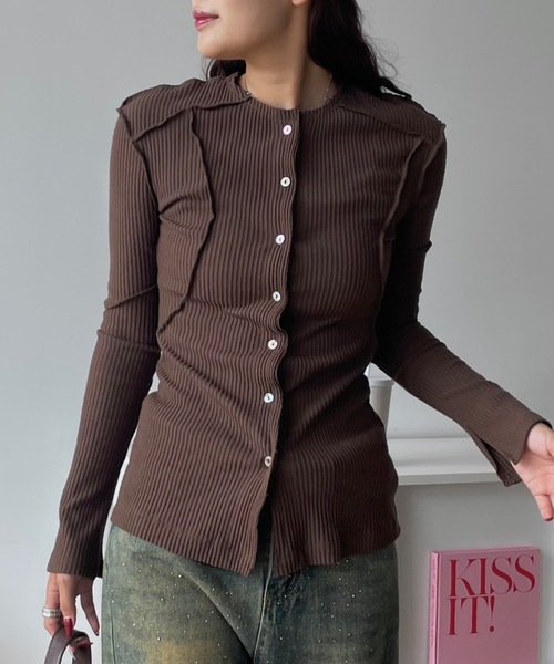 セール】起毛リブ2WAYロングスリーブトップス（Tシャツ/カットソー