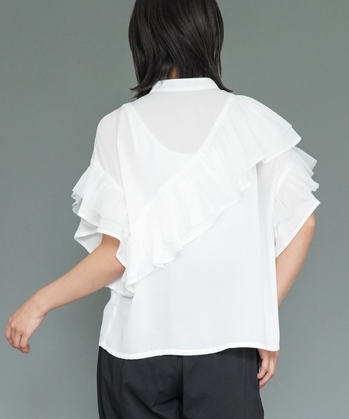 mili an deni（ミリアンデニ）の「ダブルフリルブラウス（シャツ/ブラウス・レディース・ブラック/オフホワイト/サックスブルー・M）」の12枚目の写真