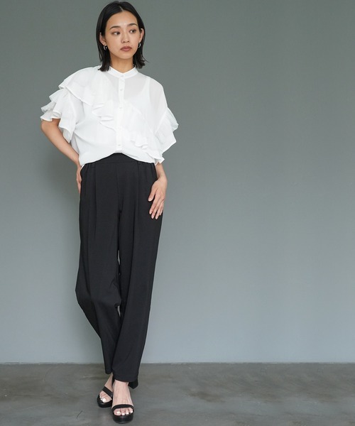 mili an deni（ミリアンデニ）の「ダブルフリルブラウス（シャツ/ブラウス・レディース・ブラック/オフホワイト/サックスブルー・M）」の13枚目の写真