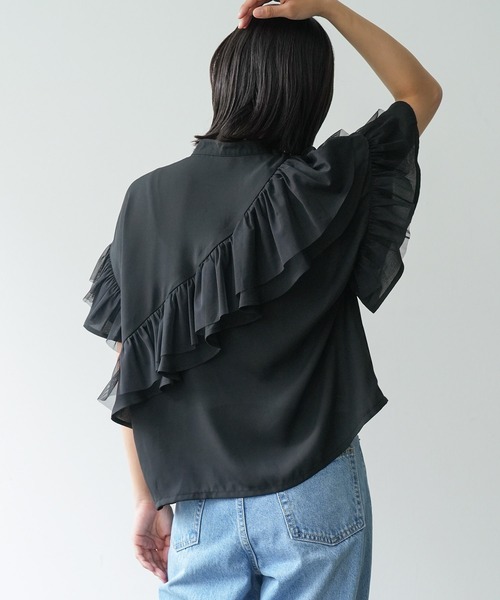 mili an deni（ミリアンデニ）の「ダブルフリルブラウス（シャツ/ブラウス・レディース・ブラック/オフホワイト/サックスブルー・M）」の17枚目の写真