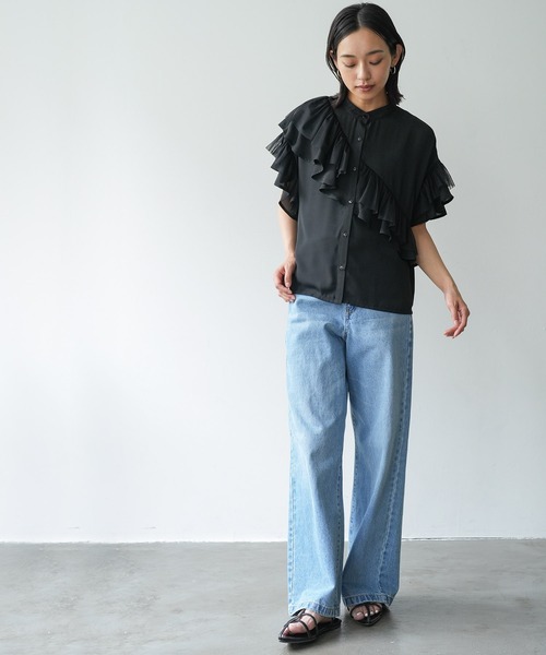 mili an deni（ミリアンデニ）の「ダブルフリルブラウス（シャツ/ブラウス・レディース・ブラック/オフホワイト/サックスブルー・M）」の20枚目の写真