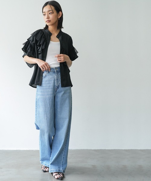 mili an deni（ミリアンデニ）の「ダブルフリルブラウス（シャツ/ブラウス・レディース・ブラック/オフホワイト/サックスブルー・M）」の19枚目の写真