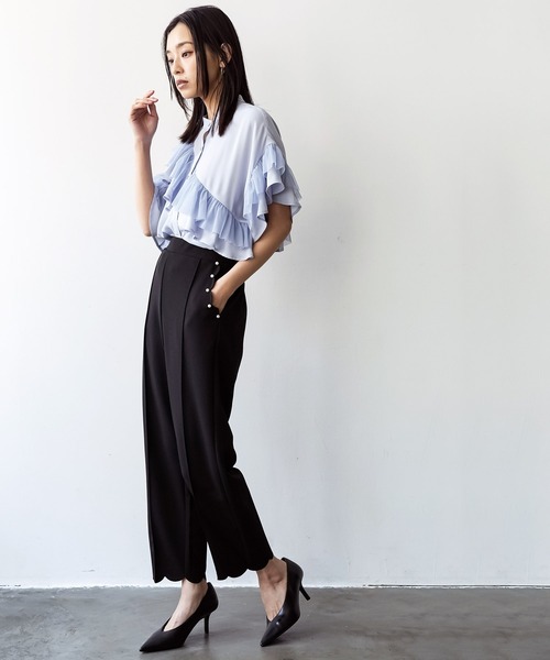 mili an deni（ミリアンデニ）の「ダブルフリルブラウス（シャツ/ブラウス・レディース・ブラック/オフホワイト/サックスブルー・M）」の8枚目の写真