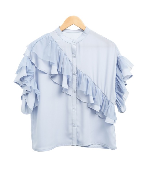 mili an deni（ミリアンデニ）の「ダブルフリルブラウス（シャツ/ブラウス・レディース・ブラック/オフホワイト/サックスブルー・M）」の9枚目の写真