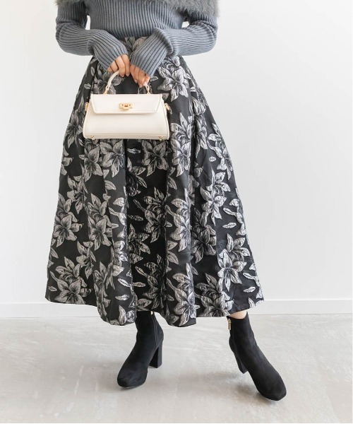 RANDA（ランダ）の「フラワージャガードフレアスカート（スカート・レディース・ブラック/グレー/ホワイト・0/1）」の7枚目の写真