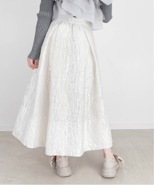 RANDA（ランダ）の「フラワージャガードフレアスカート（スカート・レディース・ブラック/グレー/ホワイト・0/1）」の9枚目の写真