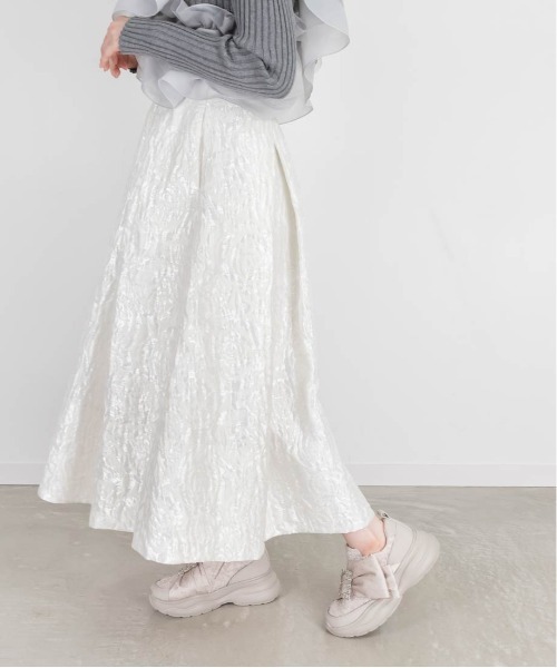 RANDA（ランダ）の「フラワージャガードフレアスカート（スカート・レディース・ブラック/グレー/ホワイト・0/1）」の11枚目の写真