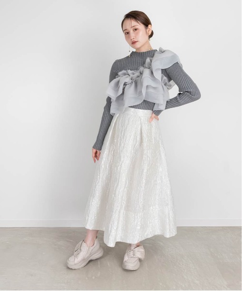 RANDA（ランダ）の「フラワージャガードフレアスカート（スカート・レディース・ブラック/グレー/ホワイト・0/1）」の12枚目の写真