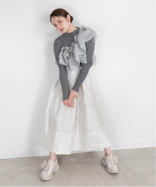 RANDA（ランダ）の「フラワージャガードフレアスカート（スカート・レディース・ブラック/グレー/ホワイト・0/1）」の14枚目の写真