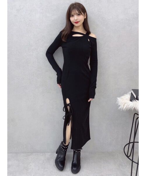 EATME（イートミー）の「ダブルリボンリブワンピース（ワンピース・レディース・アイボリー/ブラック/ネイビー・FREE）」の10枚目の写真