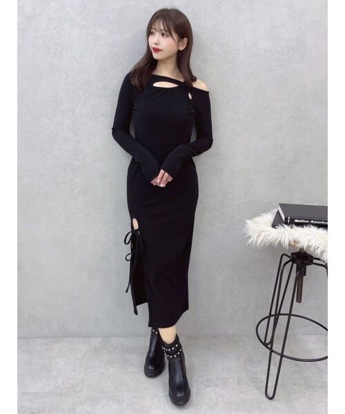 EATME（イートミー）の「ダブルリボンリブワンピース（ワンピース・レディース・アイボリー/ブラック/ネイビー・FREE）」の11枚目の写真