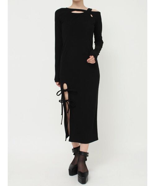 EATME（イートミー）の「ダブルリボンリブワンピース（ワンピース・レディース・アイボリー/ブラック/ネイビー・FREE）」の4枚目の写真